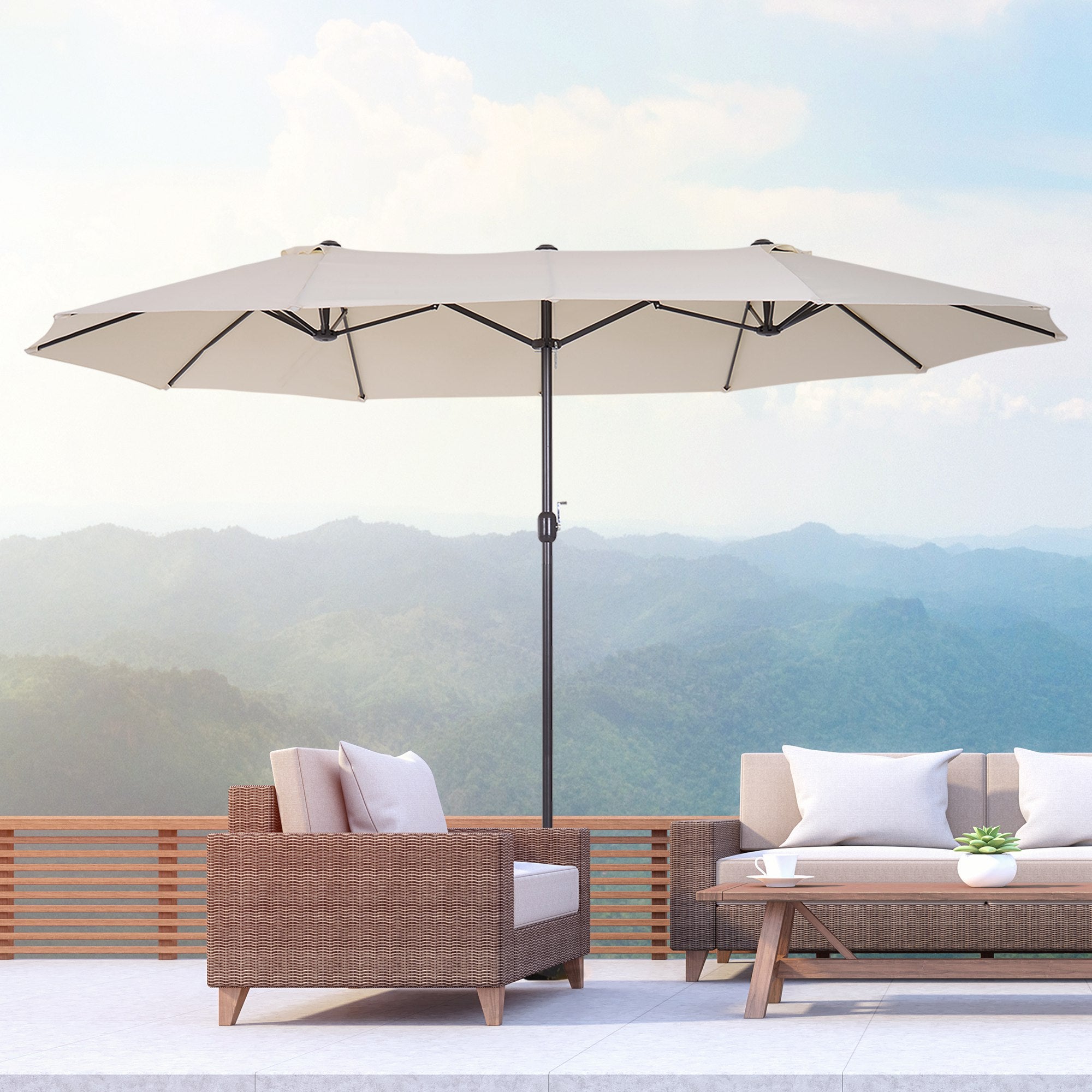 Outdoor Patio Shade Umbrella/ Double-Sided Market Extra Large Waterproof Twin Umbrellas