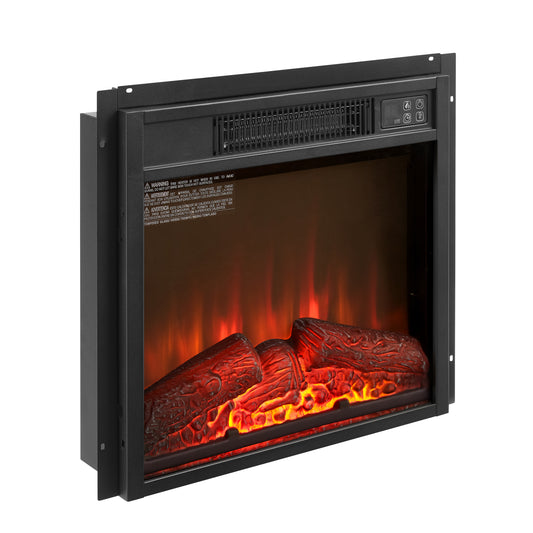 Electric Fireplace Insert 18" 1400W 120V ,Equipped with remote control, ultra thin heater with log set & realistic flame - BLACK