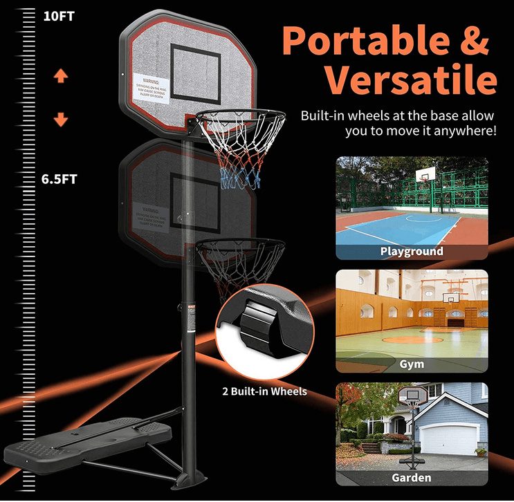 Basketball Hoop System Height Adjustable Portable Basketball Stand for Teens Adults Indoor Outdoor w/Wheels