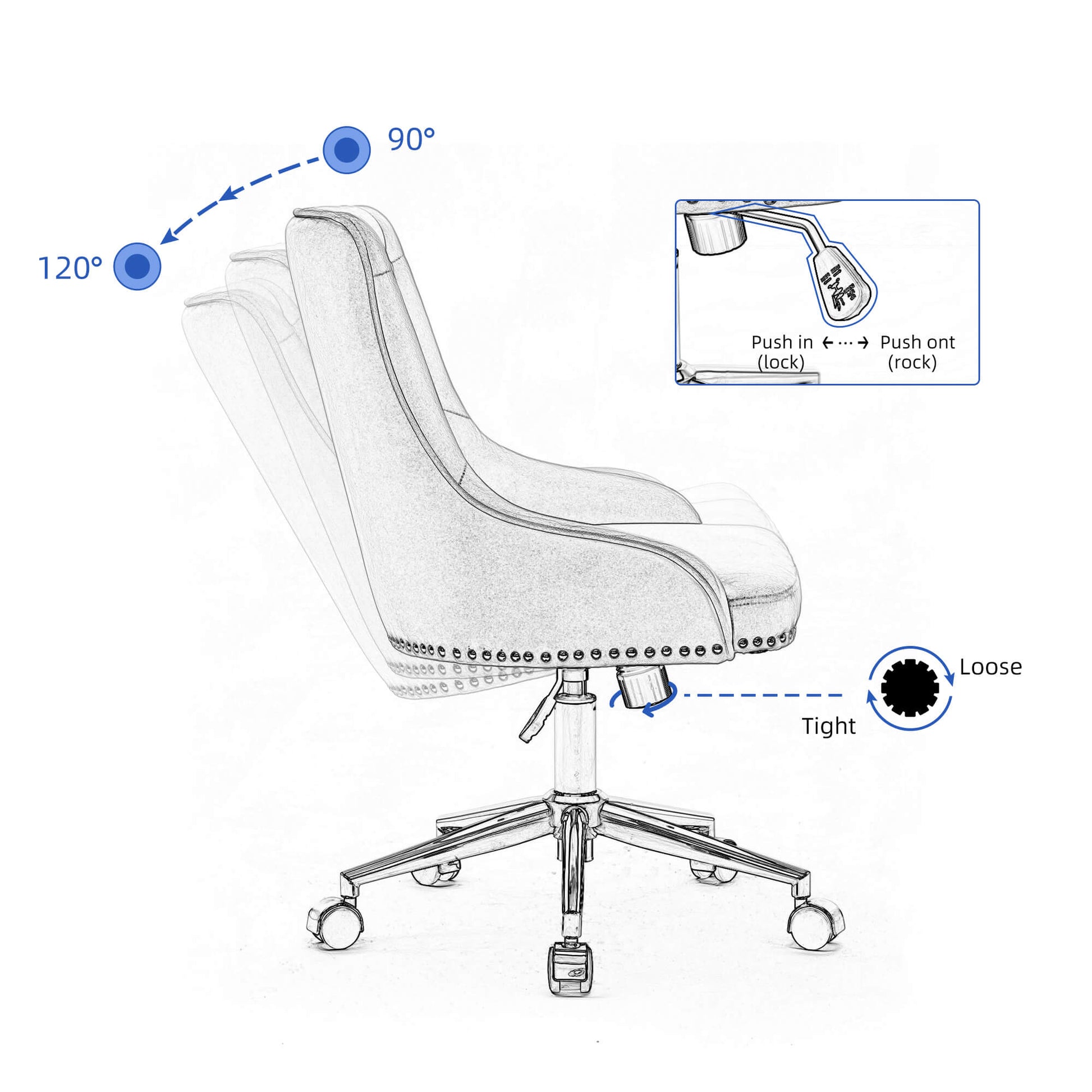 Office Desk Chair with Mid-Back/Reclining Office Chair/Modern Fabric Computer Chair Swivel Height Adjustable Chair for Study Living Bedroom