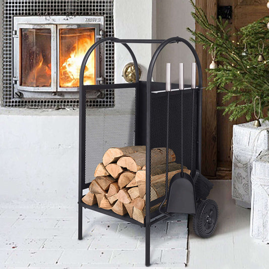 Fireplace Log Holder Rack / Fire pit Set / Outdoor Fireplace / Rack Holder With 2 Wheels