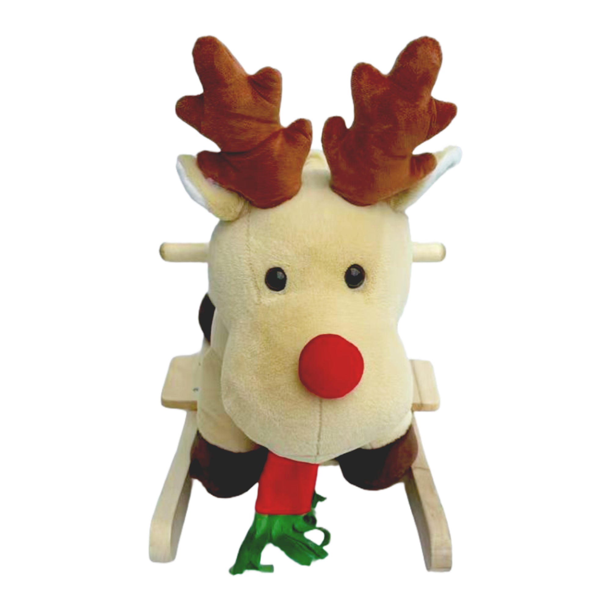 Kids Ride-On Rocking Horse Toy with Lullaby Song,Moose Rocking Toy with Hand Puppets and Safety Belt For Children 1-3 Years,Soft Plush Fabric,Apricot,CPC Certified