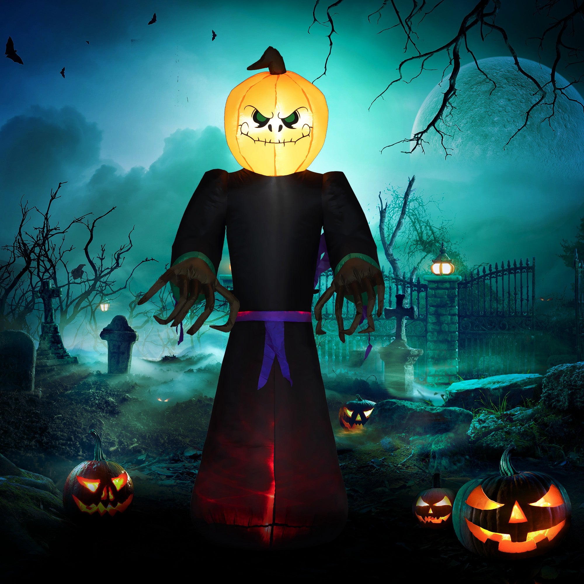 HOMCOM 7' Halloween Inflatable Outdoor Decoration Reaper Ghost Pumpkin, Blow Up LED Yard Decor for Garden, Lawn, Party, Holiday, Waterproof