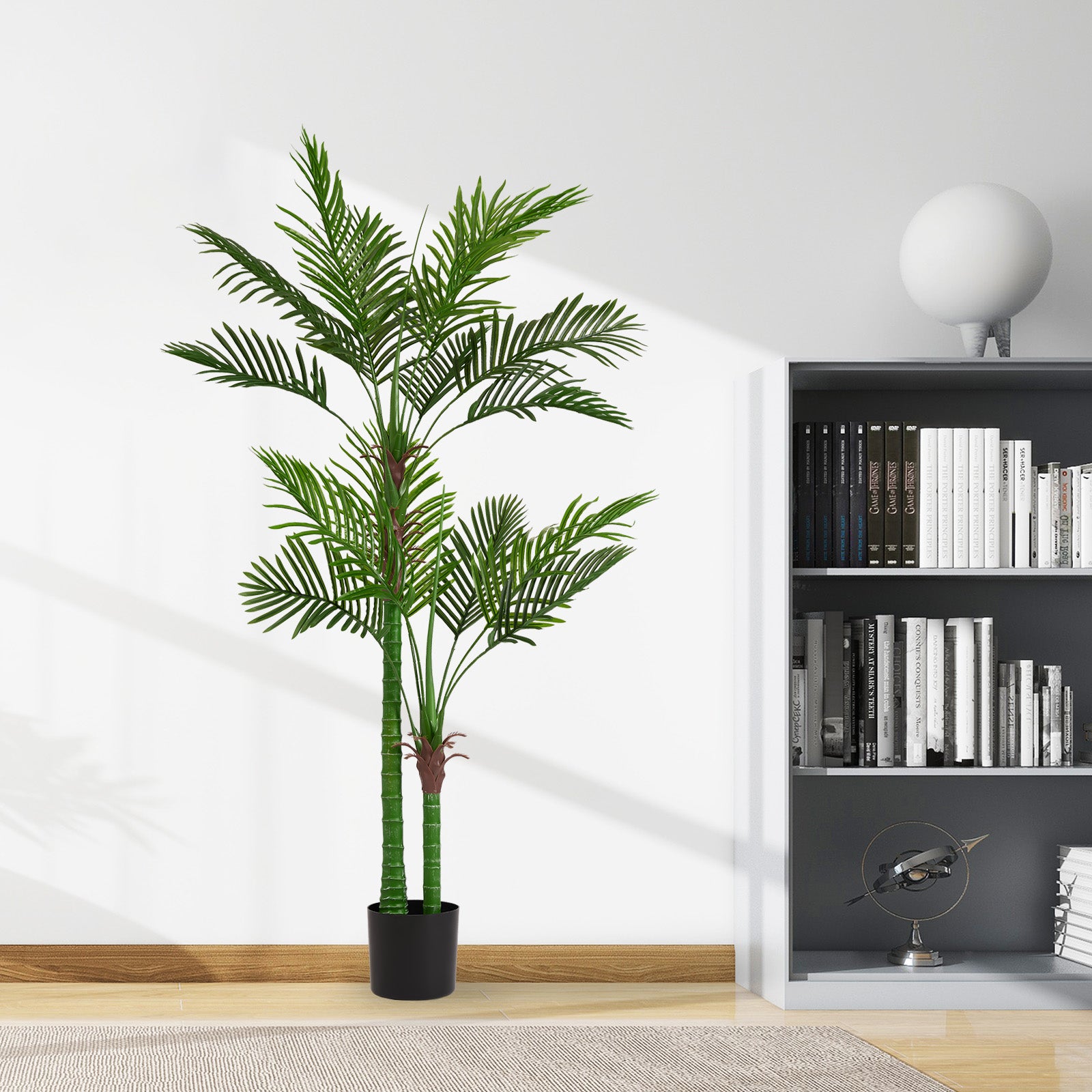 Artificial Golden Cane Palm Tree, 180cm Tall Faux Areca Palm Plant in Pot for Indoor or Outdoor Home and Office Decor, Adjustable Trunk,