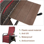 Outdoor patio rattan chair, all-weather PE rattan chair, with fold-down side table, independently adjustable footrest and adjustable recliner.
