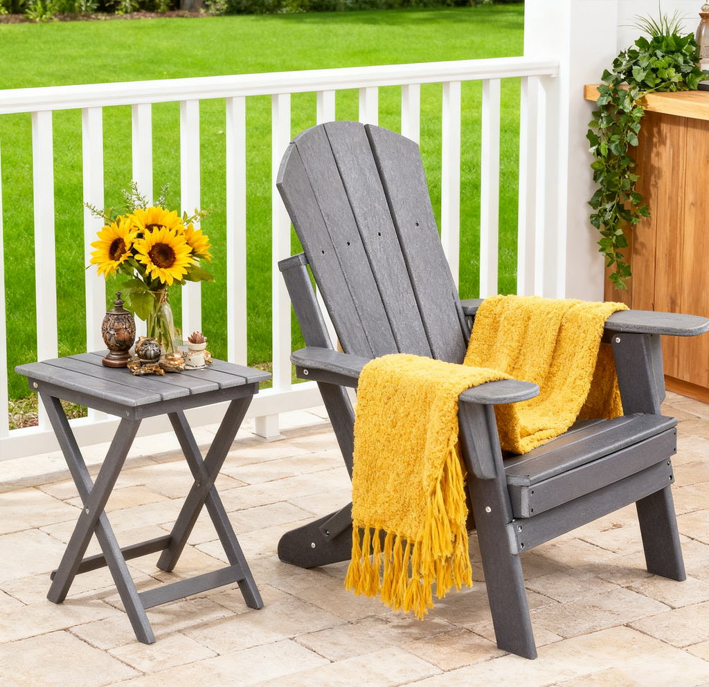 Folding Adirondack Chair with Cup Holder – Outdoor HDPE Patio Chair for Fire Pit, Backyard & Deck (350 lbs)