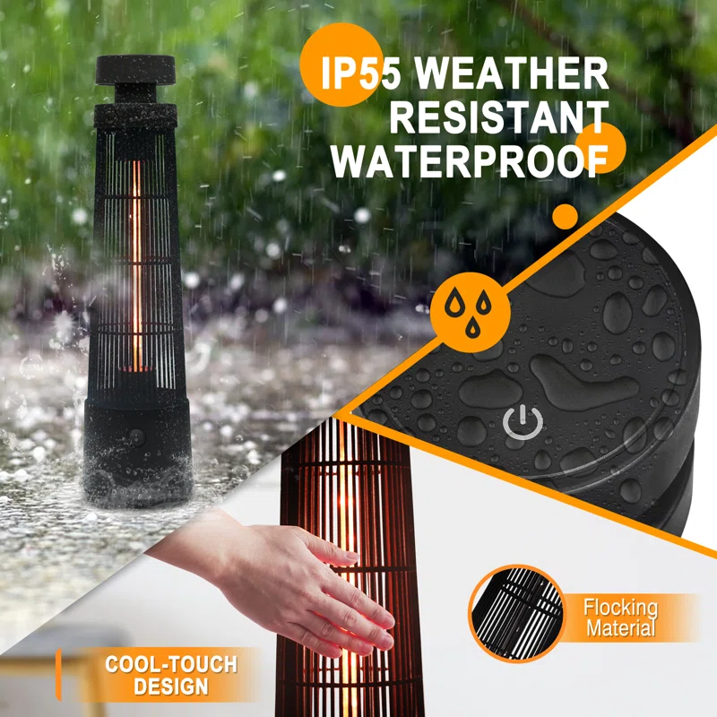 Electric Tower Space Heater with Touch Switch / Standing 1200W Infrared Patio Heater / Indoor Outdoor Portable Heater