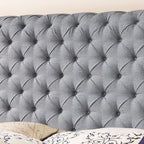 Upholstered fabric bed frame with adjustable headboard, Chesterfield style, wooden slatted supports, easy to assemble, single size