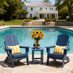 3 Pieces Folding Adirondack Chairs, Patio Fire Pit Chairs, Outdoor Weather Resistant Lounger with Cup Holder, Coffee Table for Deck, Backyard, Garden