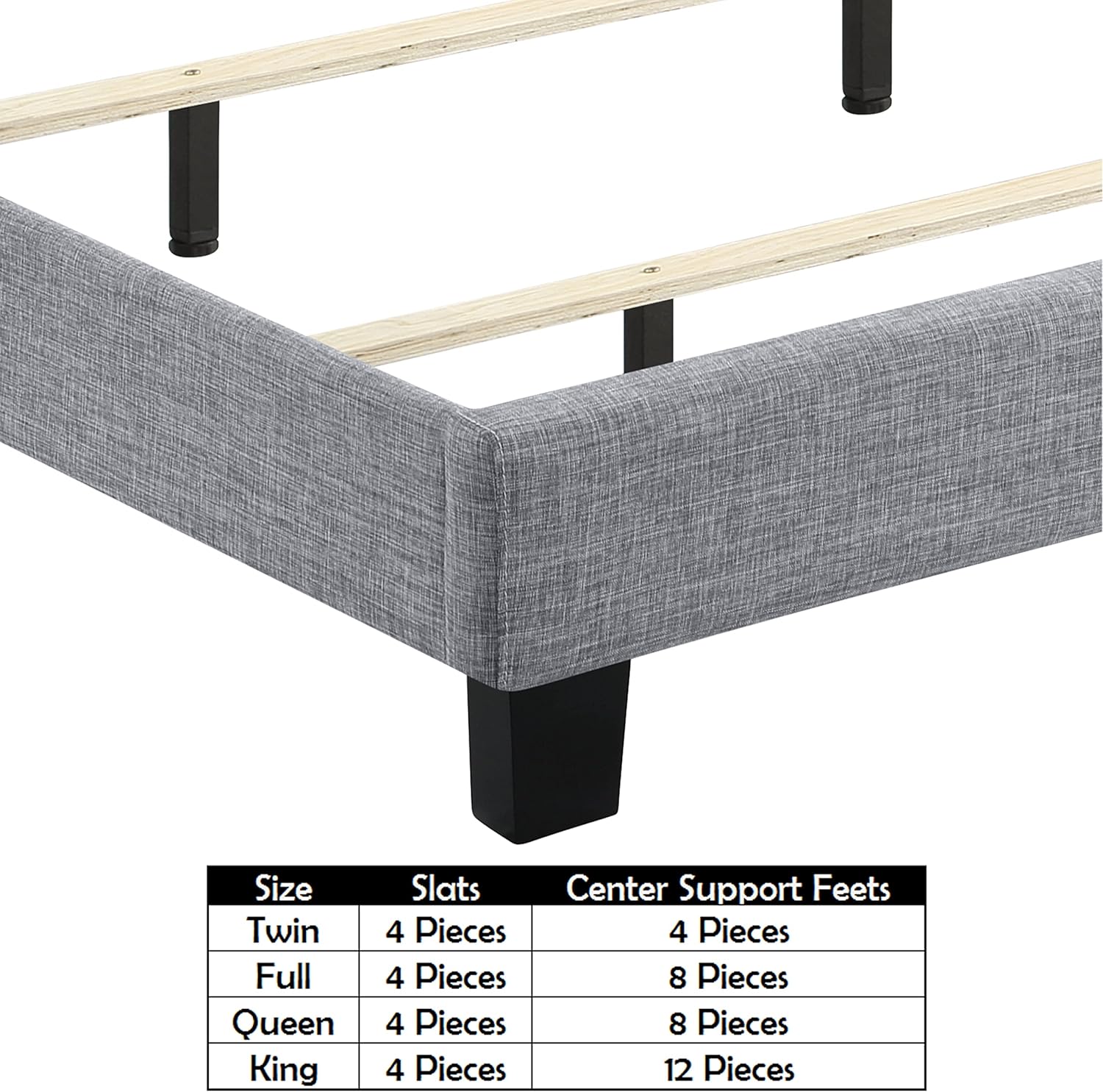 Upholstered fabric bed frame with adjustable headboard, Chesterfield style, wooden slatted supports, easy to assemble, single size