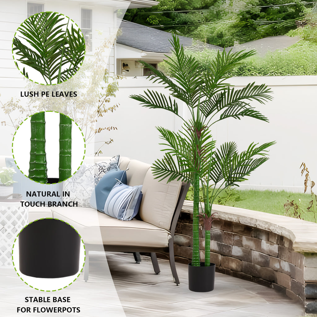 Artificial Golden Cane Palm Tree, 180cm Tall Faux Areca Palm Plant in Pot for Indoor or Outdoor Home and Office Decor, Adjustable Trunk,