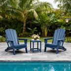 3-piece folding Adirondack chair set with cushions, patio fireplace chair, outdoor weather-resistant chair, with cup holder and coffee table, suitable for patio, backyard, and garden.