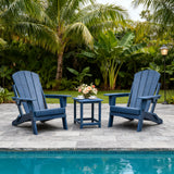3-piece folding Adirondack chair set with cushions, patio fireplace chair, outdoor weather-resistant chair, with cup holder and coffee table, suitable for patio, backyard, and garden.