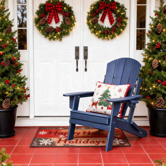 Folding Adirondack Chair, Patio Fire Pit Chairs, Outdoor Weather Resistant Chair Lounger with Cup Holder for Deck, Backyard, Garden