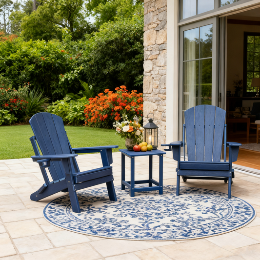 3 Pieces Folding Adirondack Chairs, Patio Fire Pit Chairs, Outdoor Weather Resistant Lounger with Cup Holder, Coffee Table for Deck, Backyard, Garden