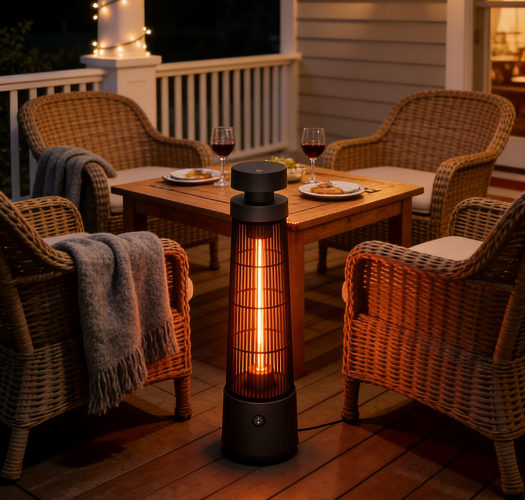 Electric Tower Space Heater with Touch Switch / Standing 1200W Infrared Patio Heater / Indoor Outdoor Portable Heater