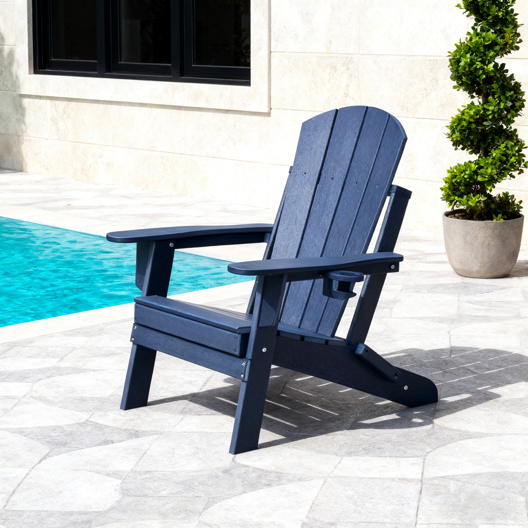 Folding Adirondack Chair, Patio Fire Pit Chairs, Outdoor Weather Resistant Chair Lounger with Cup Holder for Deck, Backyard, Garden