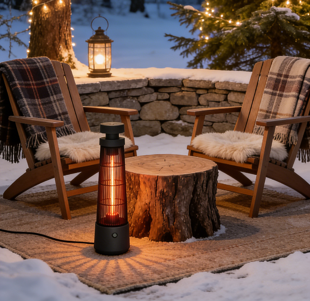 Electric Tower Space Heater with Touch Switch / Standing 1200W Infrared Patio Heater / Indoor Outdoor Portable Heater