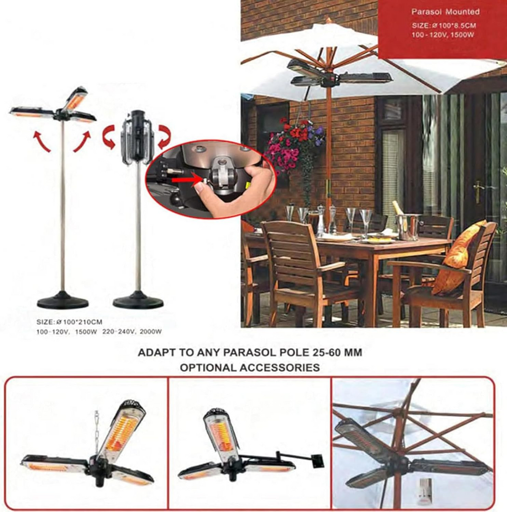 Arttorael 1500W Electric Patio Umbrella Heater – Foldable Infrared Parasol Heater