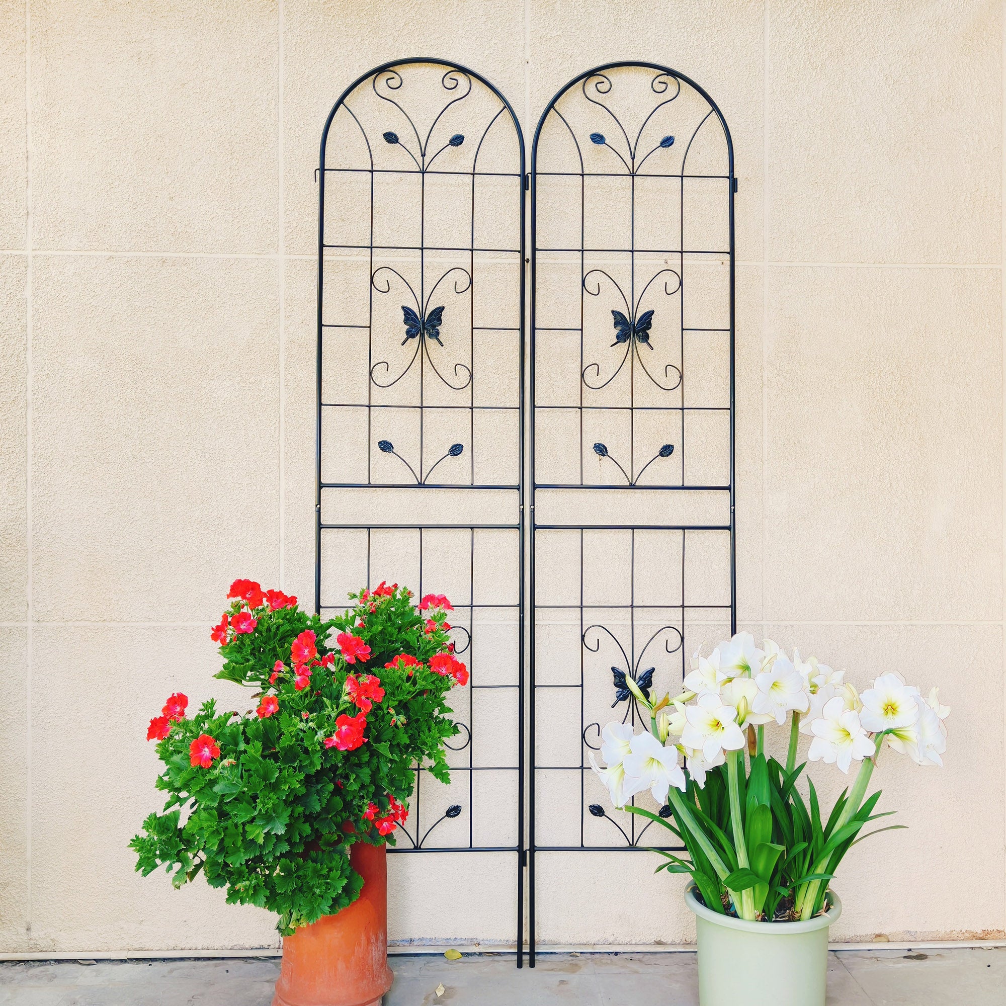 2 Pack Metal Garden Trellis 86.7" x 19.7" Rustproof Trellis for Climbing Plants Outdoor Flower Support Cream