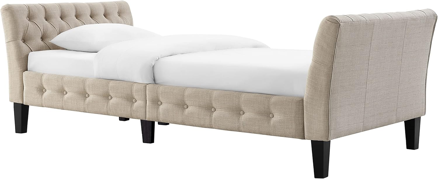 Button tufted, high quality polyester fiber cushion, wooden legs, easy to assemble, single bed, living room, bedroom sofa bed, sofa bed without backrest, warm beige