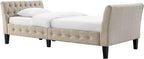 Button tufted, high quality polyester fiber cushion, wooden legs, easy to assemble, single bed, living room, bedroom sofa bed, sofa bed without backrest, warm beige