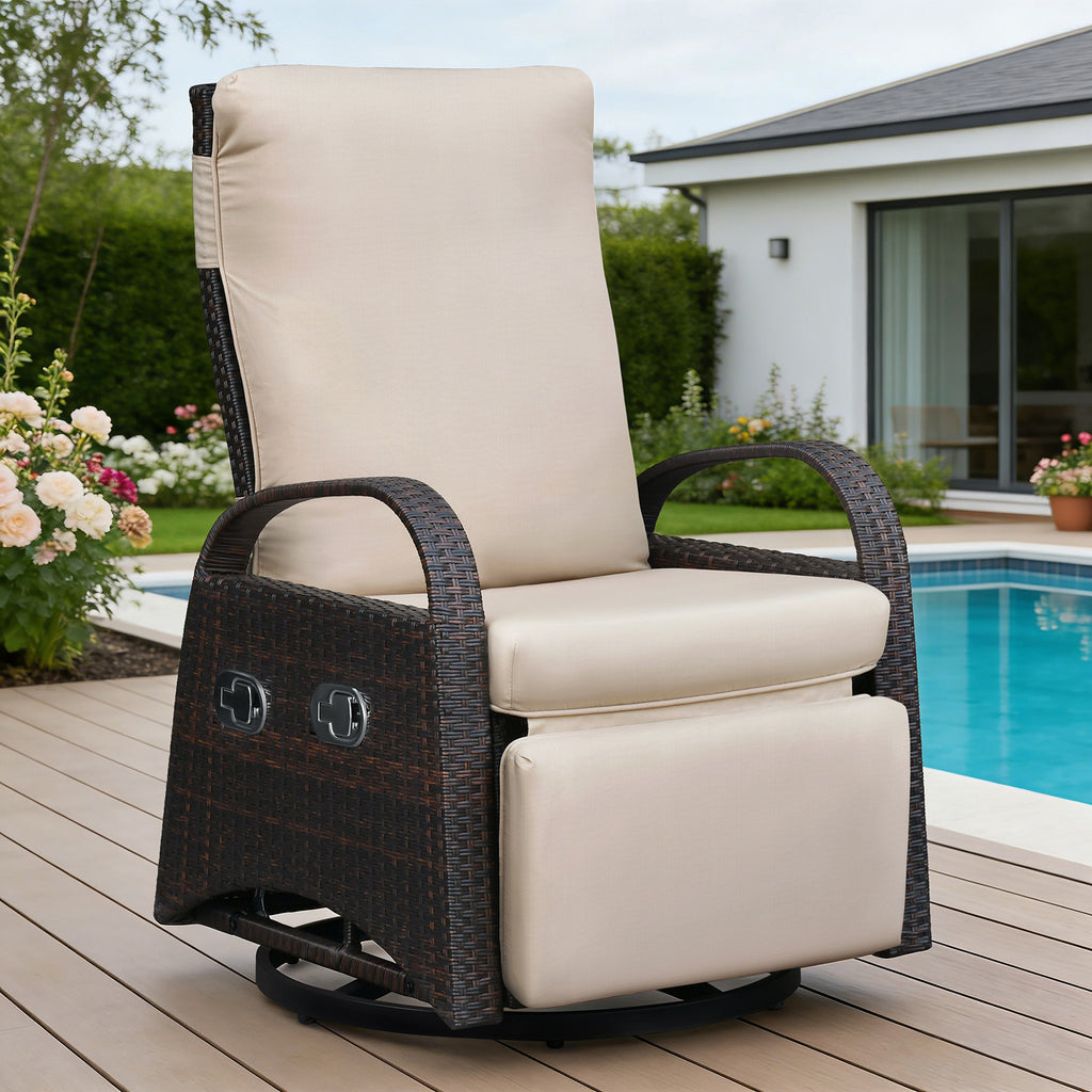 Arttoreal Outdoor Swivel Rattan Lounge Chair, 42.2 inches high,  – Indoor/Outdoor Recliner with Side Table