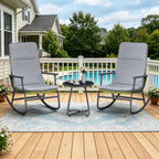 Arttoreal 3-Piece Patio Rocking Chair Bistro Set, Heavy Duty 330 LBS Rocking Chairs with 17.3" Side Table, Gray Cushion & Green Wicker for Garden, Balcony