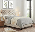 Upholstered fabric bed frame with adjustable headboard, Chesterfield style, wooden slatted supports, easy to assemble, single size