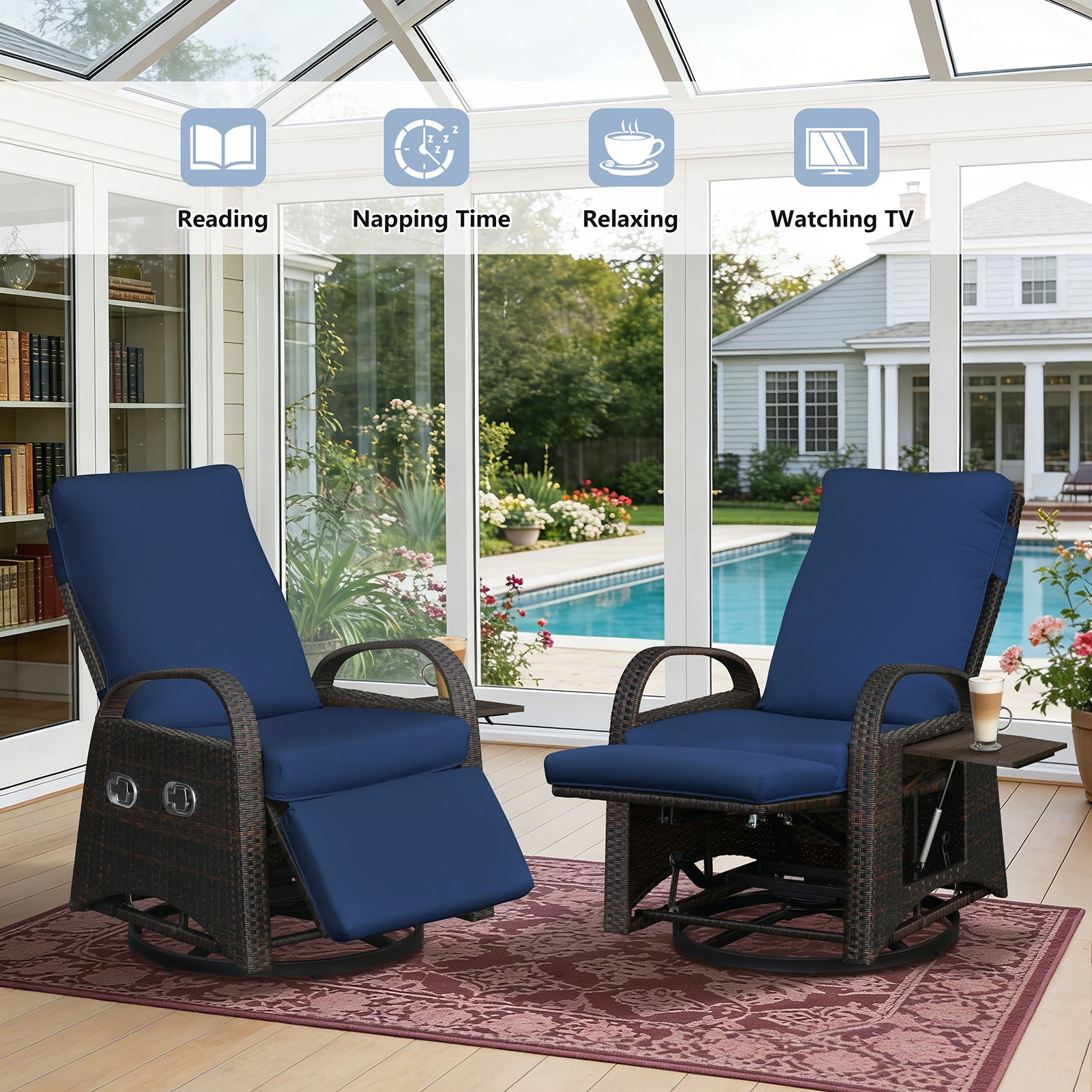 Arttoreal Outdoor Swivel Rattan Lounge Chair, 42.2 inches high,  – Indoor/Outdoor Recliner with Side Table