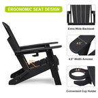 3-piece folding Adirondack chair set with cushions, patio fireplace chair, outdoor weather-resistant chair, with cup holder and coffee table, suitable for patio, backyard, and garden.