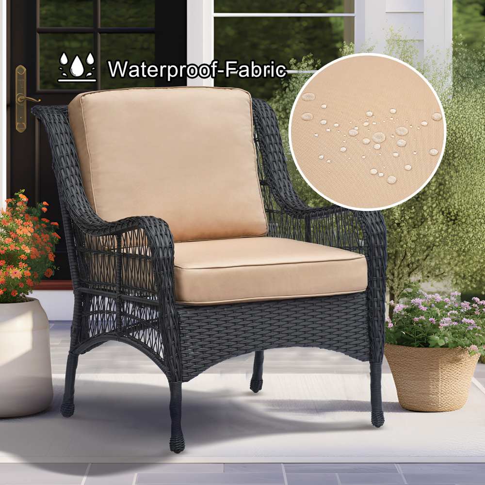 Outdoor Rattan Furnitue Sectional Couch Sofa Set / 6 Pieces Wicker Conversation Set with Single Chairs, Triple Sofa, Ottomans, Coffee Table