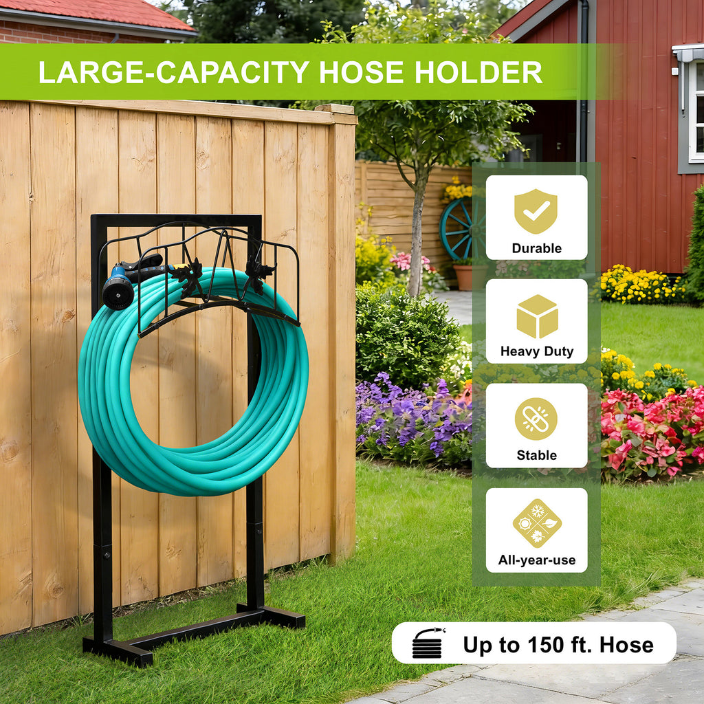 Arttoreal Freestanding Garden Hose Holder, Metal Water Hose Stand with 4 Ground Stakes, Detachable Storage Rack for Yard Lawn Patio