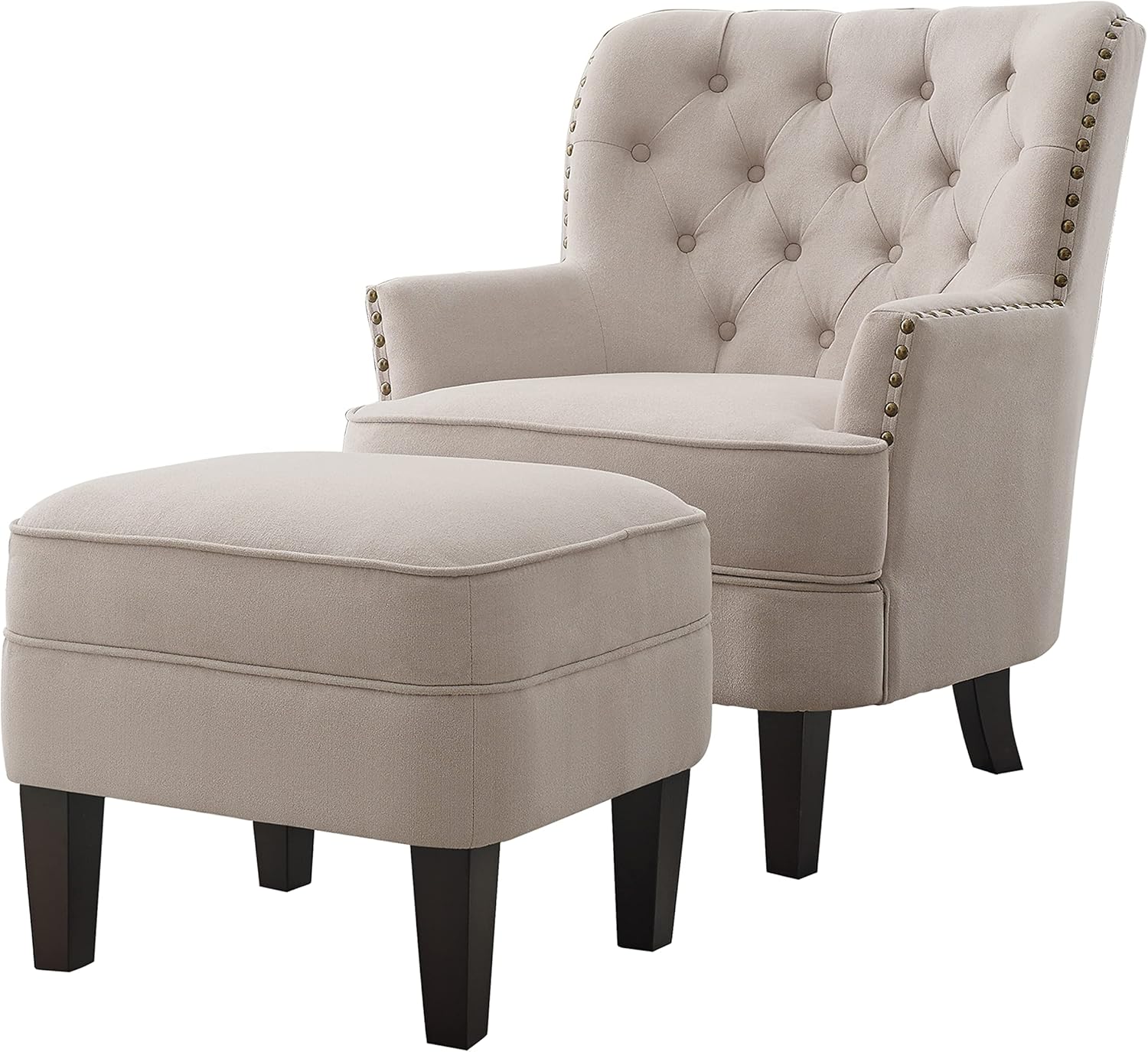 Bedroom armchair with footrest, with height adjustment and button tufting, large size, beige