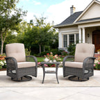 Arttoreal Outdoor Swivel Rocker Patio Chairs Set of 2 and Matching Side Table / 3 Piece Wicker Patio Bistro Set with Premium Fabric Cushions