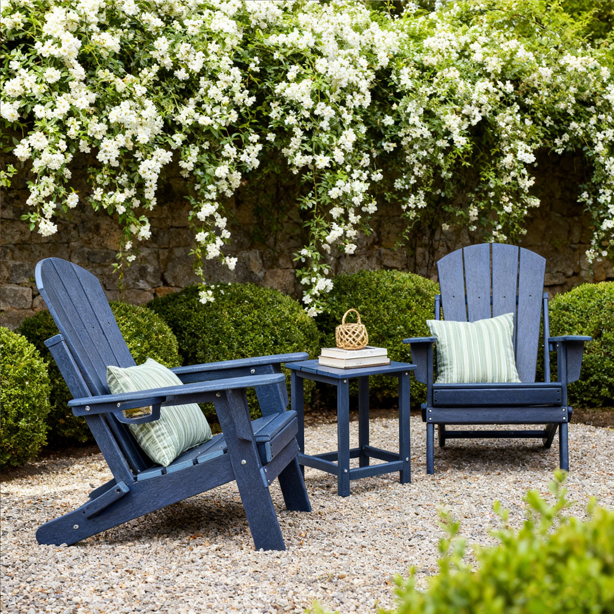 3 Pieces Folding Adirondack Chairs, Patio Fire Pit Chairs, Outdoor Weather Resistant Lounger with Cup Holder, Coffee Table for Deck, Backyard, Garden