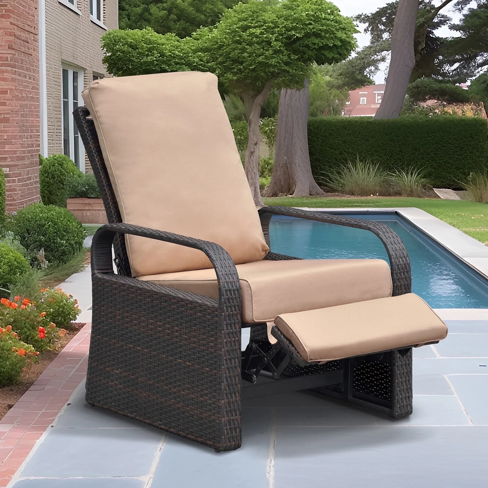 Arttoreal Outdoor Recliner Lounge Chair for Patio & Poolside – Premium Wicker Rattan Chair with Cushion and Adjustable Backrest(350 lbs Capacity)