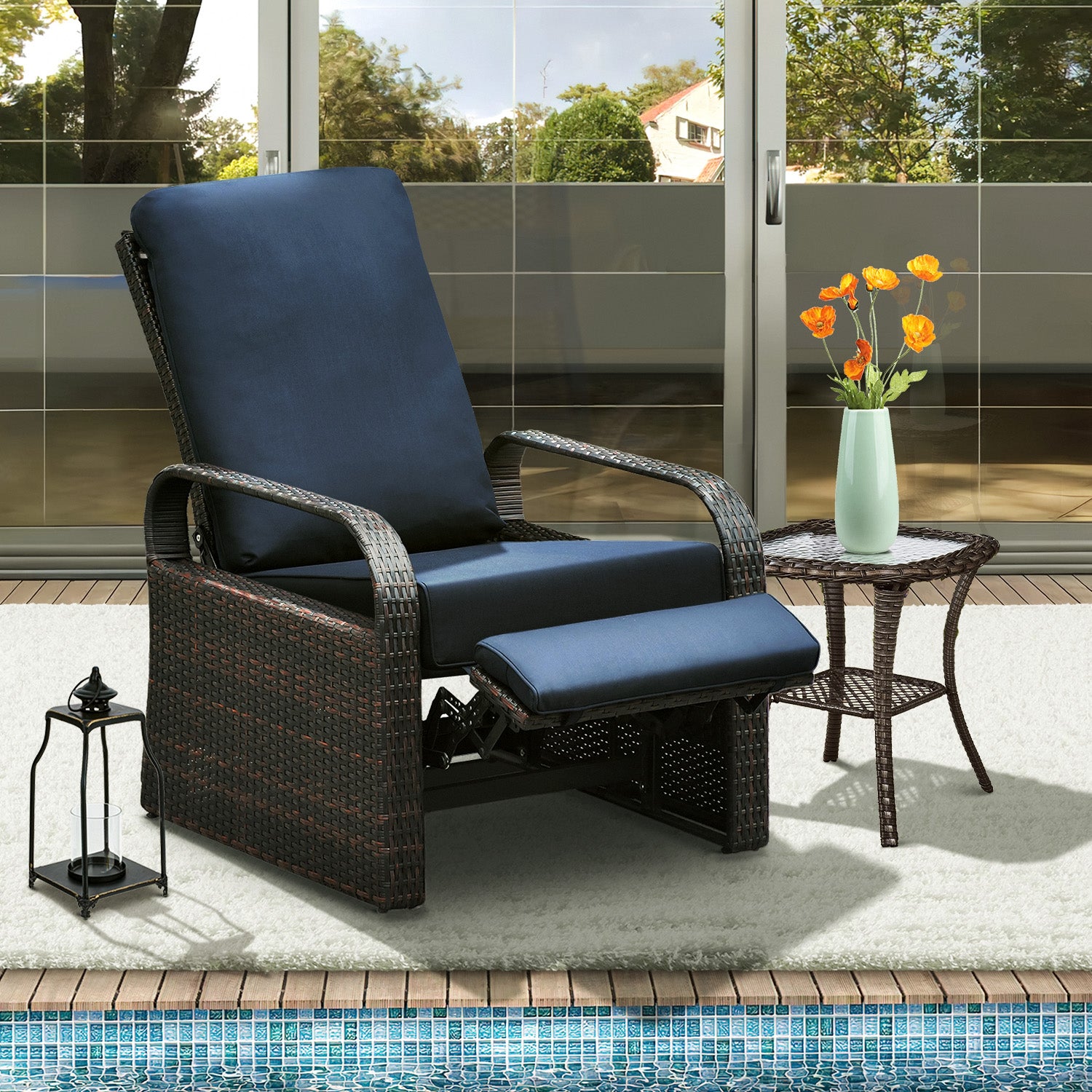 Arttoreal Outdoor Wicker Recliner / Rattan Sofa Recliner / Aluminum Frame Recliner Chair / Patio Furniture Single Armchair with Cushion