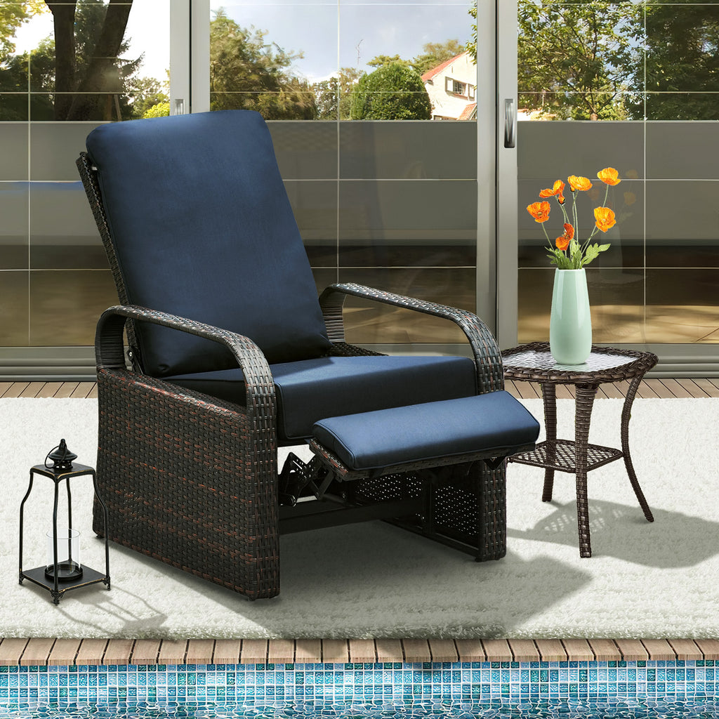 Arttoreal Outdoor Wicker Recliner / Rattan Sofa Recliner / Aluminum Frame Recliner Chair / Patio Furniture Single Armchair with Cushion