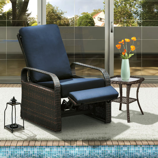 Arttoreal Outdoor Wicker Recliner / Rattan Sofa Recliner / Aluminum Frame Recliner Chair / Patio Furniture Single Armchair with Cushion