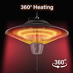 Hanging Patio Heater / Ceiling-Mounted Infrared Space Heater / Outdoor&Indoor Electric Heater with 2 Adjustable Modes 600W/1500W