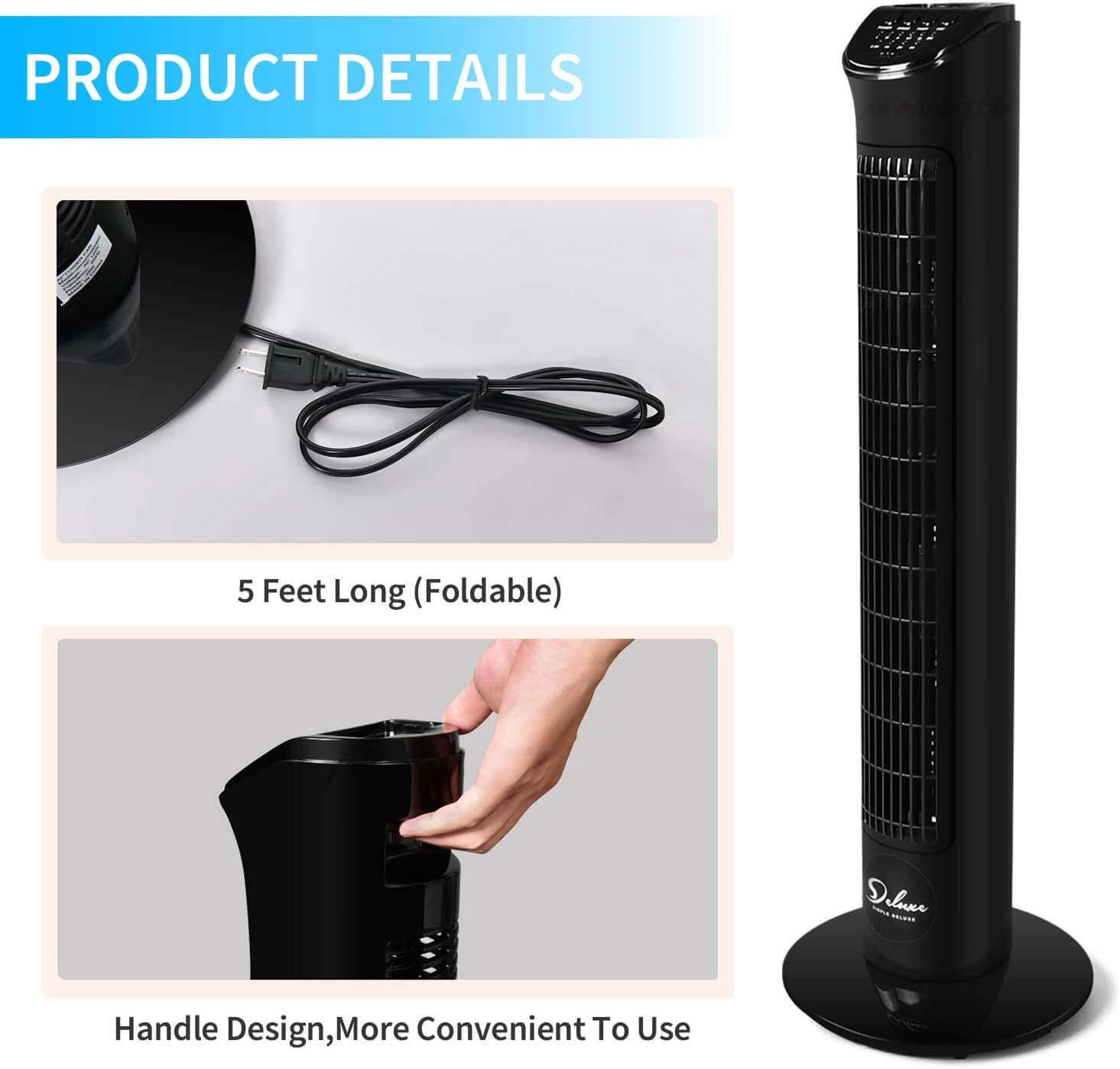 32’’ Electric Oscillating Tower Fan with Remote Control Timer for Bedroom Living Room and Office, Black