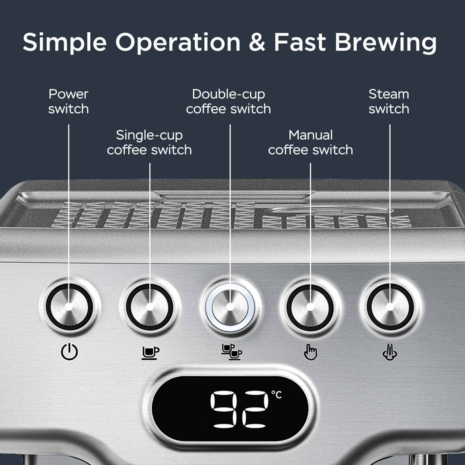 Espresso Machine / 20 Bar Coffee Machine with Milk Frother Steam Wand / Latte & Cappuccino Home Maker with ESE Filters, Stainless Steel