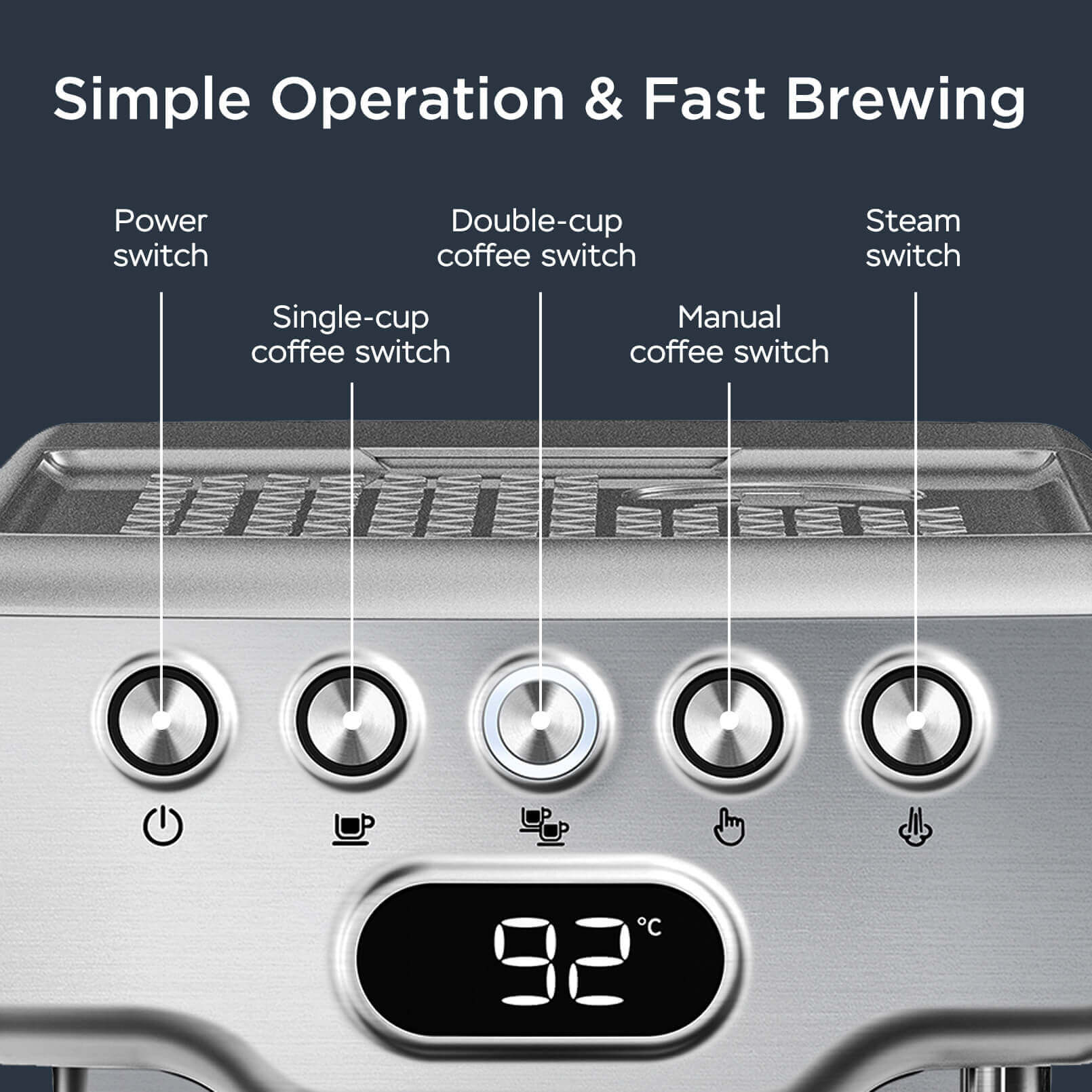 Espresso Machine / 20 Bar Coffee Machine with Milk Frother Steam Wand / Latte & Cappuccino Home Maker with ESE Filters, Stainless Steel
