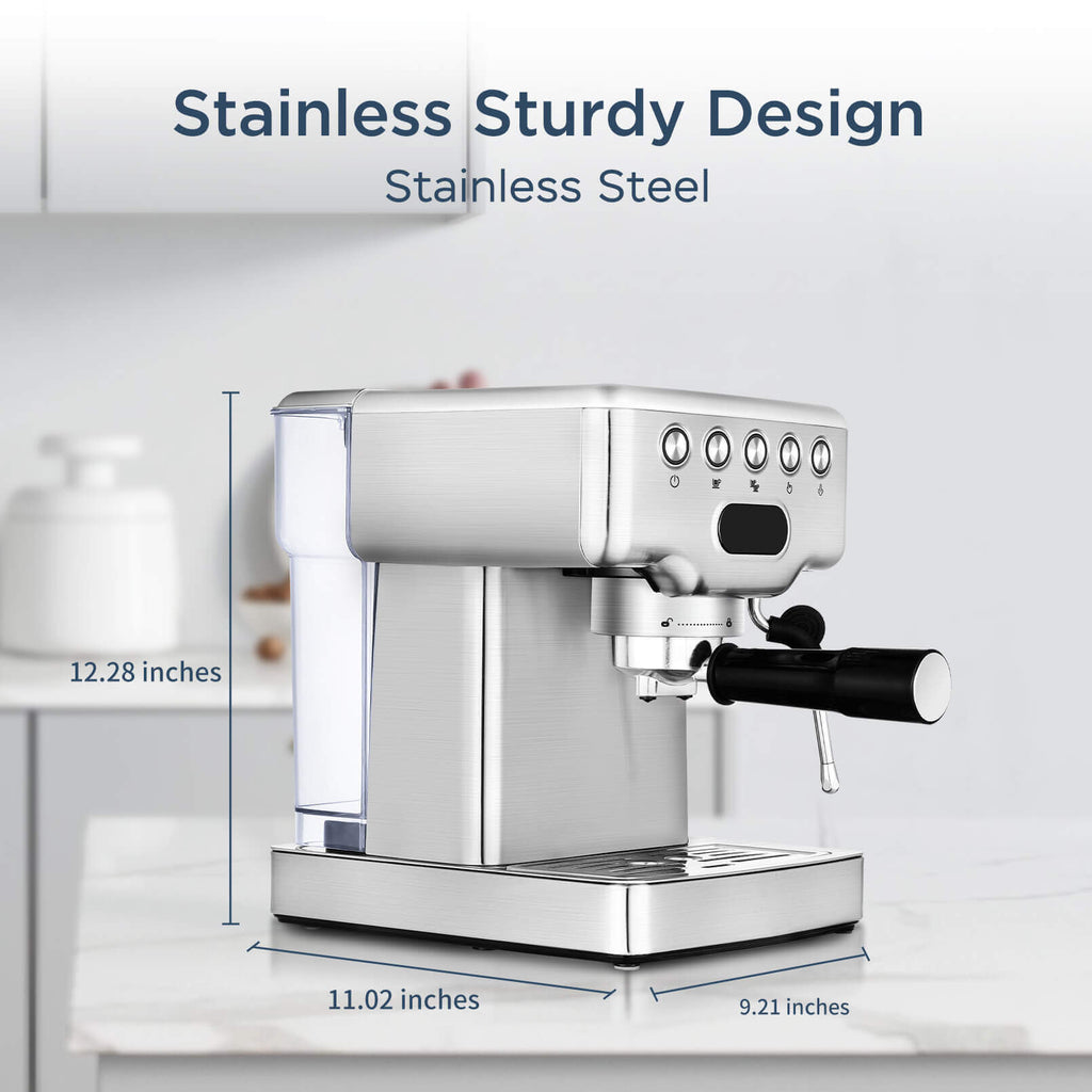 Espresso Machine / 20 Bar Coffee Machine with Milk Frother Steam Wand / Latte & Cappuccino Home Maker with ESE Filters, Stainless Steel