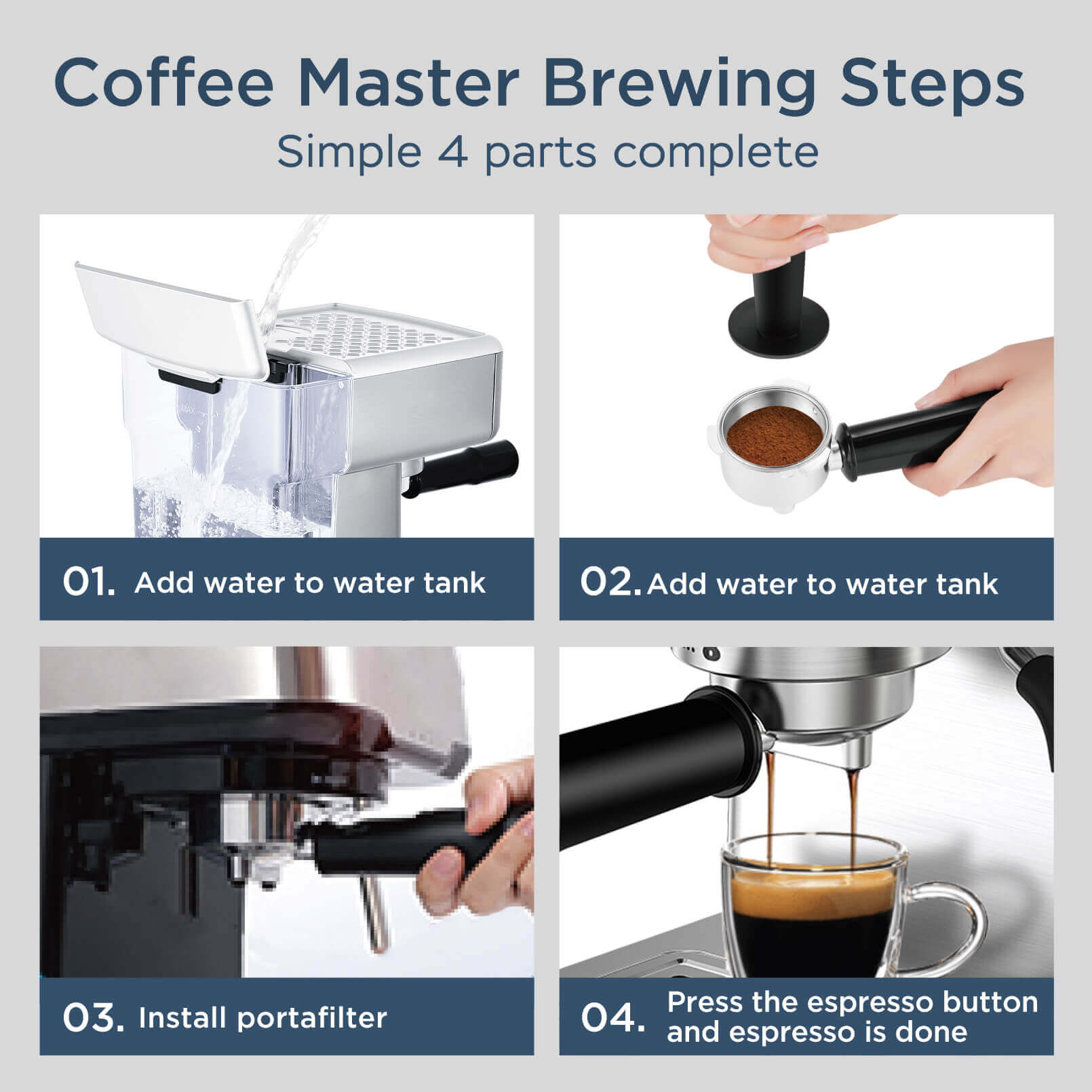 Espresso Coffee Maker 19 Bar Machine Milk Froth For Latte Mocha Cappuccino  Tank