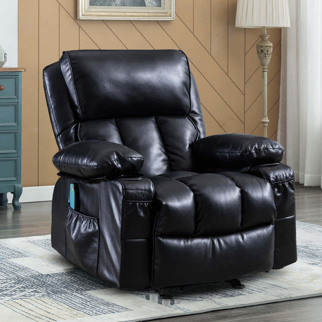 Arttoreal Rocking Chair Recliner Chair with Massage and Heating / Single Sofa Lounge Chair for Living Room with 2 Cup Holders and Side Pocket