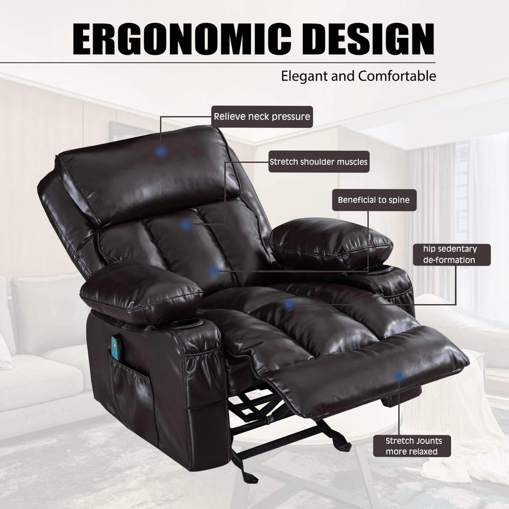 Arttoreal Rocking Chair Recliner Chair with Massage and Heating / Single Sofa Lounge Chair for Living Room with 2 Cup Holders and Side Pocket