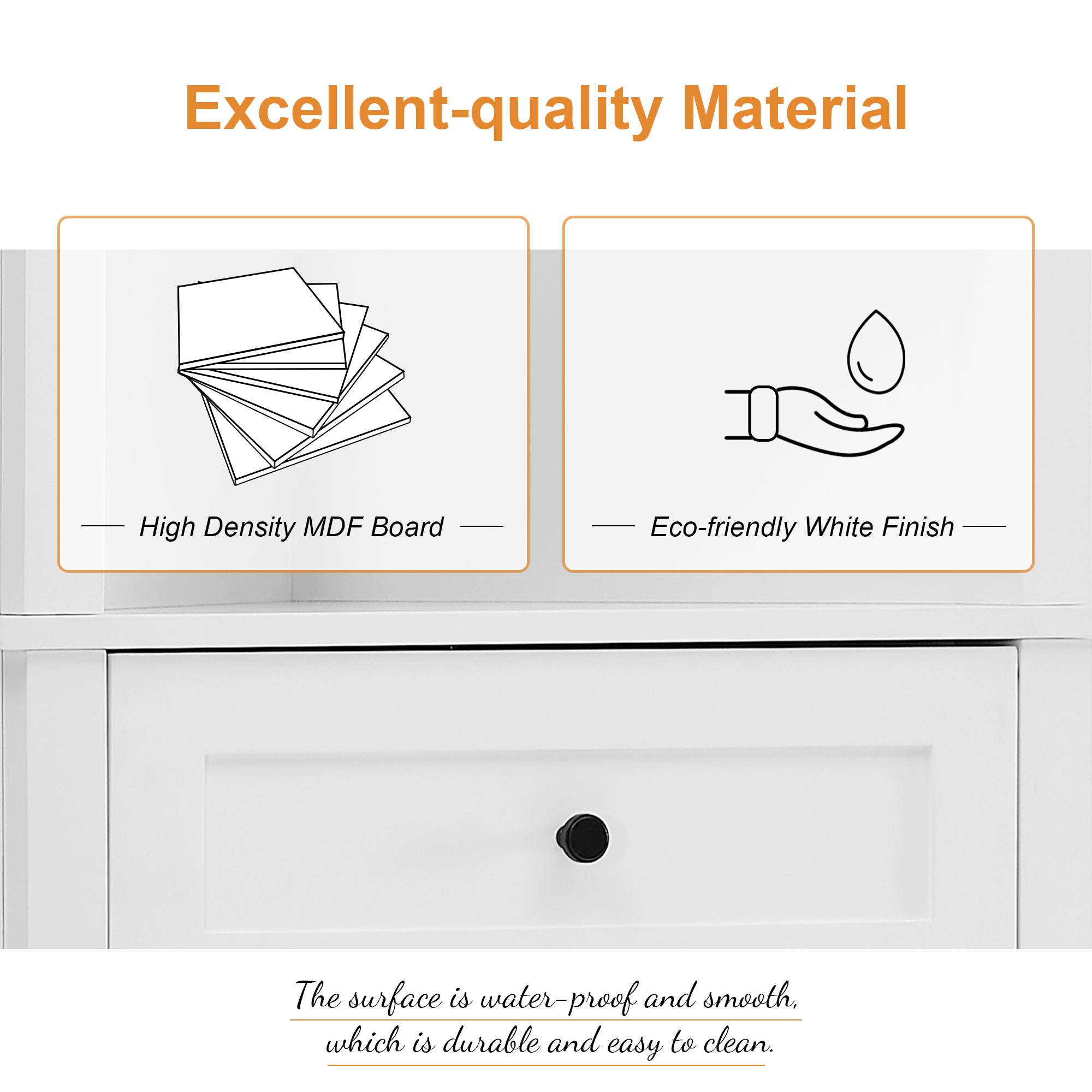 Triangle Tall Cabinet with 3 Drawers and Adjustable Shelves for Bathroom, Kitchen or Living Room, MDF Board with Painted Finish