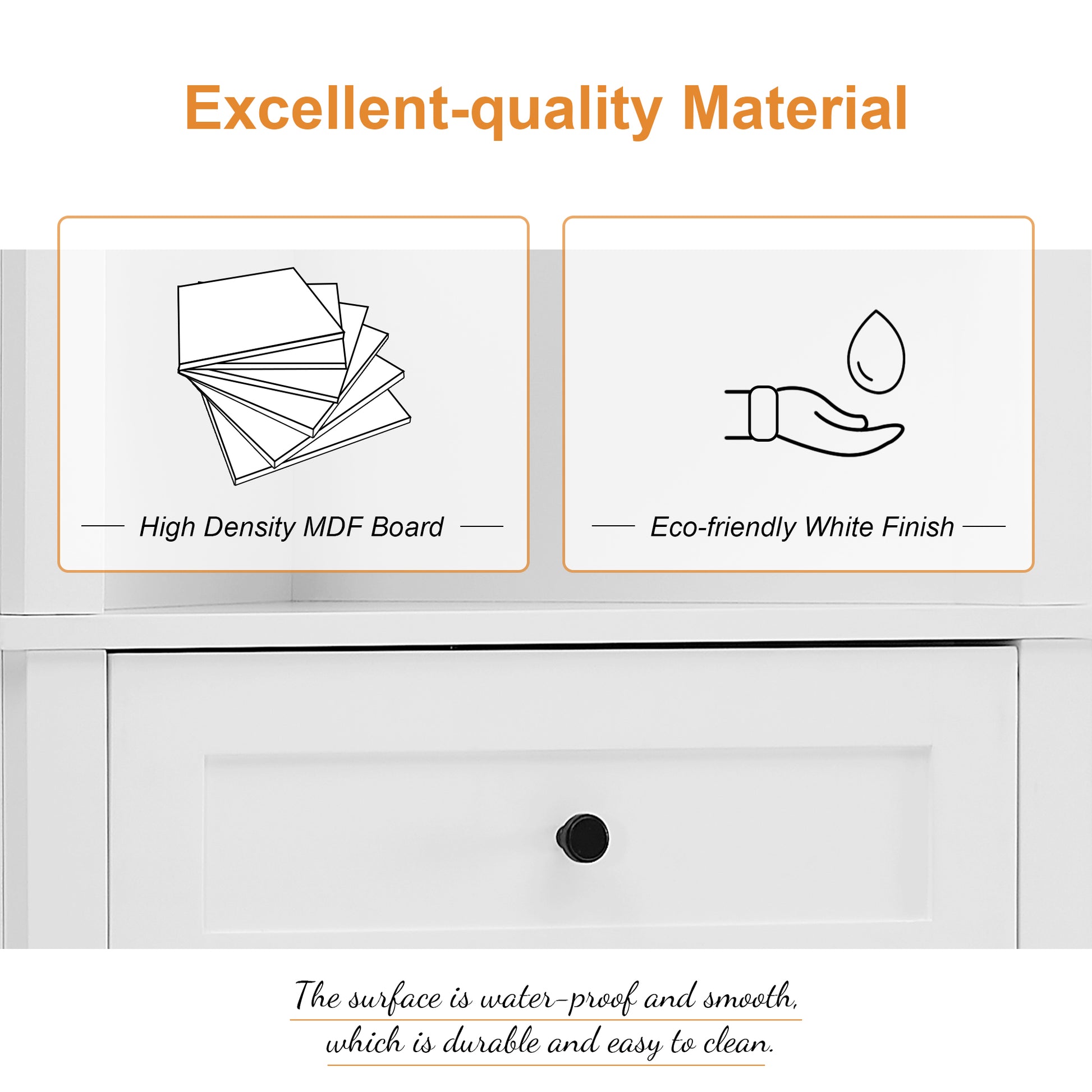 Triangle Tall Cabinet with 3 Drawers and Adjustable Shelves for Bathroom, Kitchen or Living Room, MDF Board with Painted Finish